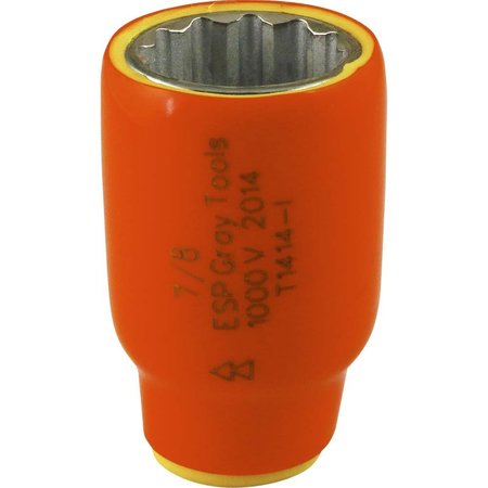 GRAY TOOLS Socket 7/8" X 1/2" Drive, 12 Point Standard Length, 1000V Insulated 1414-I